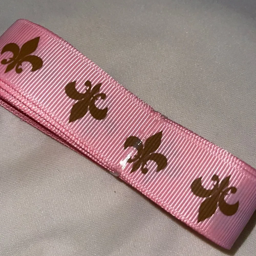 grosgrain Ribbon 7/8” 5 yard fleur de lis NEW brown pink FDL